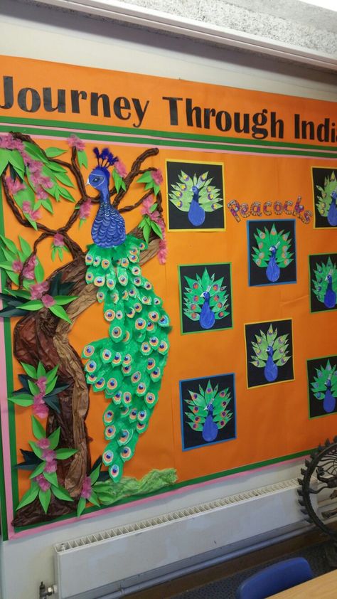 Peacocks of India Diwali Crafts, Kids Festival, Christmas Classroom Door, India Crafts, Teacher Door, Teacher Doors, School Displays, Diwali Craft, India School