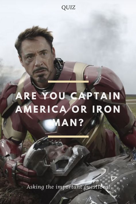 Since the two superheroes starred in the 2016 blockbuster "Captain America: Civil War," people have been wondering, whose side they would be on. Are you Captain America or Iron Man? Let us find out! All Marvel Heroes, Avengers Quiz, Marvel Quiz, Iron Man 1, Marvel Man, Team Captain America, Dc Comics Funny, I Am Iron Man, Black Butler Funny