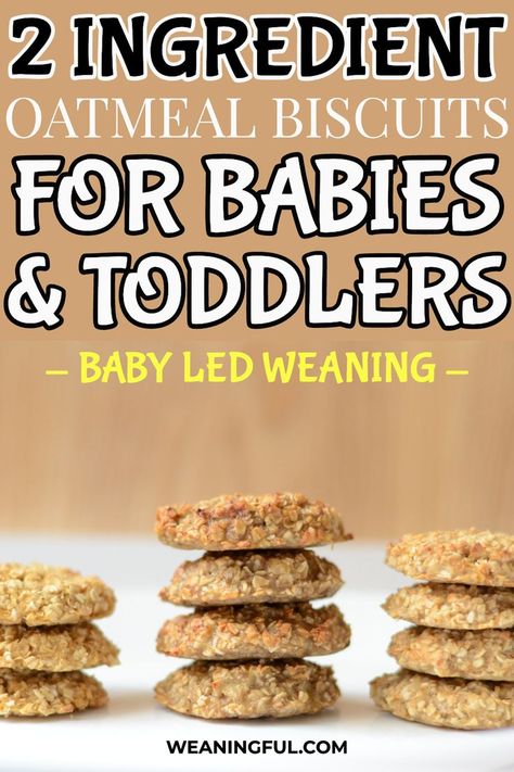 This oatmeal cookies recipe is simple, easy and quick. Not to mention is healthy, sweetened only with fruit and is a great finger food idea for babies just starting solids. This is a toddler friendly and approved recipe that has only 2 ingredients. These biscuits are soft, making them a good choice for little ones with no teeth. #startingsolids #introducingsolids #weaning #firstfoods 2 Ingredient Cookies, Oatmeal Biscuits, Fingerfood Baby, Baby Recipes, Baby Led Weaning Recipes, Healthy Baby Food, Bag Checklist, Weaning Recipes, Starting Solids