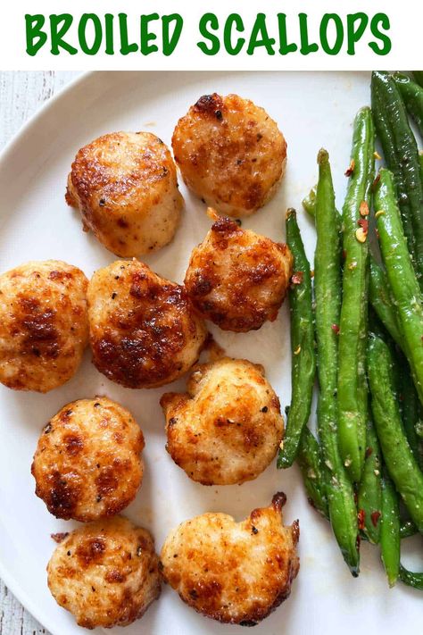 Broiled Scallops Recipe, Broiled Scallops, 30 Min Dinner, Scallop Dishes, Baked Scallops, Scallop Recipes, Easy Seafood Recipes, Healthy Food Blogs, Fish Tacos