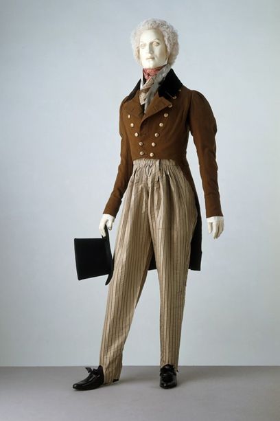 Suit 1820, British                                                                                                                                                     More 1800 Mens Fashion, 1820s Fashion, Tuck Everlasting, Helsingor, Double Breasted Dress, 1800s Fashion, Regency Fashion, Costume Inspo, Sweeney Todd