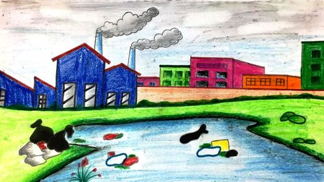 How to draw environment pollution scenery #environmentpollution #drawingtutorial #howtodraw Water Pollution Drawing Easy, Pollution Drawing Easy, Pollution Drawing, Fish Drawing For Kids, Environment Drawing, Environment Pollution, Easy Scenery, Easy Scenery Drawing, Teachers Day Greetings