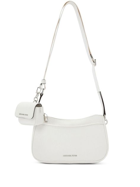 white leather pebbled texture silver-tone logo lettering adjustable shoulder strap top zip fastening internal slip pocket main compartment logo-print lining removable pouch White Cross Body Bag, Cross Over Bag, Michael Kors Crossbody Bag, White Purses, White Handbag, Michael Kors Crossbody, White Crosses, Strap Top, Strap Tops