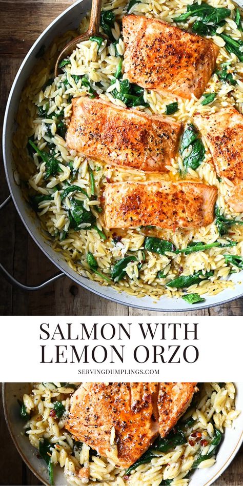 Muertos Tattoo, Mediterranean Recipes Healthy, Salmon With Lemon, Mediterranean Diet Recipes Dinners, Lemon Orzo, Fish Dinner Recipes, Plats Healthy, Easy Mediterranean Diet Recipes, One Skillet