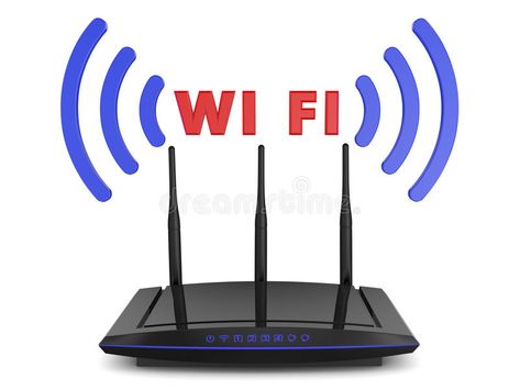 WiFi router. With blue signal indicators and volumetric inscription WIFI #Sponsored , #paid, #AD, #router, #signal, #inscription, #blue Wifi Illustration, 3d Object, Wifi Router, Creature Art, Router, Stock Illustration, Computer, Blue, Art