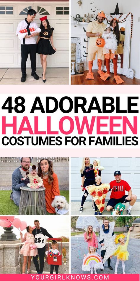 There's no need to be basic when it comes to dressing up for Halloween. These 48 unique family costumes will make sure you stand out from the crowd and win any costume contest you enter. Who knows, maybe you'll even start a new trend this year! Family Up Halloween Costume, Family Costume Newborn, Halloween Costumes For Family With Baby And Dog, 1st Halloween Family Costumes, Football Family Halloween Costumes, Parent Costumes Halloween, Halloween Costumes Family Of 3 Baby Girl, Family Of Four Halloween Costumes Ideas, Cow Family Halloween Costumes