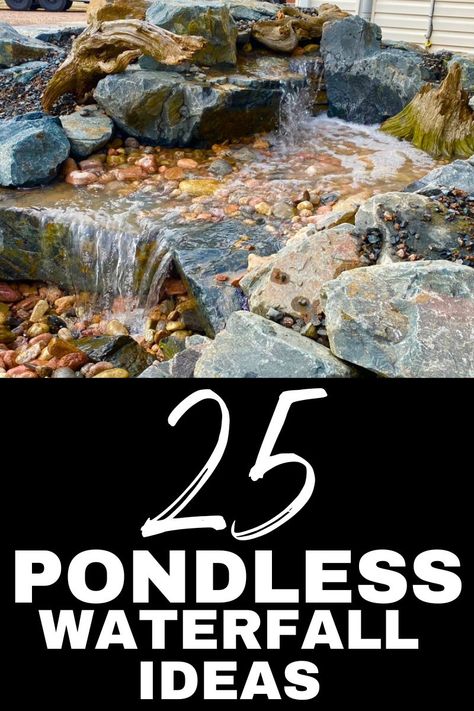 There are different types of waterfalls that you can build and incorporate into your landscaping. Below we will show you some of our favorite waterfalls! Inground Fountain Water Features, Outdoor Rock Waterfall Ideas, Rock Fountain Ideas Backyard Waterfalls, Outdoor Waterfall Fountain Ideas, Diy Backyard Pondless Waterfall, Water Feature Sloped Yard, Build Water Feature, Landscape Ideas With Water Feature, Simple Water Features For The Yard