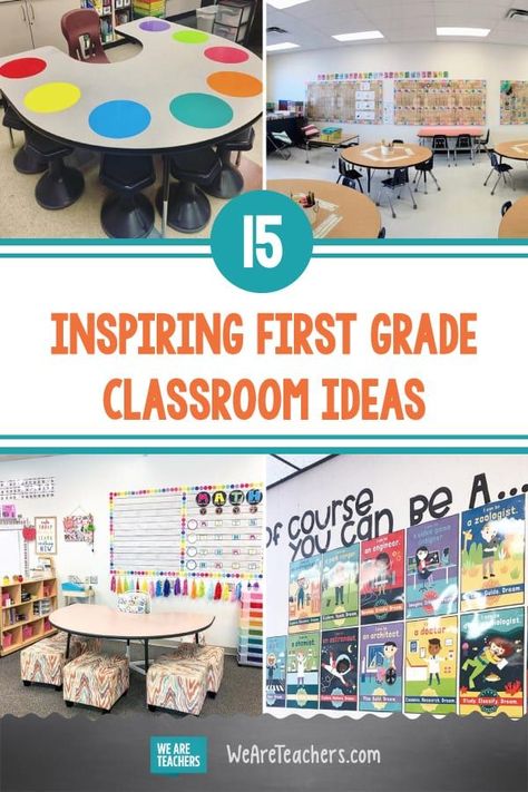 Looking for first grade classroom decor ideas? We've compiled a fantastic list of real-life classroom designs to help you feel inspired! #classroom #classroomideas #classroomsetup #supplies #teaching #teacher #classroomdecor #firstgrade First Grade Decor, 1st Grade Classroom Management, Grade 1 Classroom Decor, First Grade Classroom Decor, First Grade Organization, First Grade Themes, First Grade Books, Classroom Designs, Classroom Decor Ideas