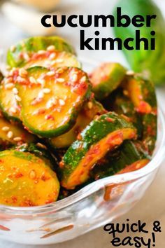 Vegan Cucumber, Quick Kimchi, Fresh Kimchi, Korean Food Side Dishes, Cucumber Kimchi, Vegan Kimchi, Korean Kimchi, Quick Vegan, Korean Side Dishes