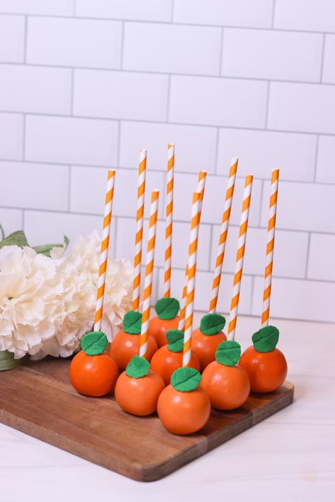 #recipe #cakepops #cake #babyshower #cutie #baking #orange #babyshowerthemes Fruit Cake Pops, Orange Cakepops, Little Cutie Cake Pops, Cutie Cake Pops, Orange Cake Pops, Cutie Cake, Mandarin Orange Cake, Peach Items, Unique Baby Shower Themes