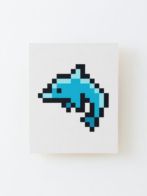 Wall-ready birch plywood print 1/4 inch (6mm) thick with rounded corners Wood grain may be visible through print Mount directly to the wall using 3M tabs Wood spacer helps print stand out 3/4 inch (2cm) from the wall. Dolphin pixel art design Pixel Art Pattern Dolphin, Pixel Simple Art, Dolphin Perler Bead Pattern, Pixel Dolphin, Dolphin Pixel Art, 16 X 16 Pixel Art, Pixel Art Cute Animals, Cute Pixel Drawing, Cute Pixel Art Aesthetic