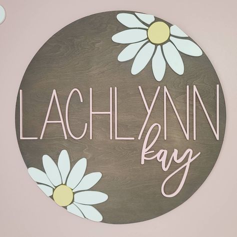 Daisy Name, Nursery Paint Colors, Retro Nursery, Perfect Nursery, Floral Nursery Decor, Pink Daisies, Wood Name Sign