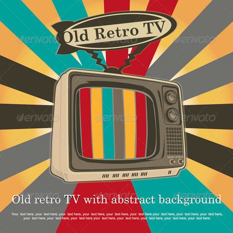 Old Retro TV - Vector  #GraphicRiver         Old retro TV with abstract background.  	 It contains: 3 Illustrator CS files (1 .Ai, 2 .EPS) Font used: Century Schoolbook – regular and bold / Arial – regular – help file within your main .zip     Created: 21March12 GraphicsFilesIncluded: JPGImage #VectorEPS #AIIllustrator Layered: Yes MinimumAdobeCSVersion: CS Tags: antenna #antique #broadcast #channel #deco #display #entertainment #object #old #retro #signal #television #tv #vector #video Retro Tv Painting, Tv Old Vintage Tv, Tv Poster Design, Retro Tv Illustration, Broadcast Aesthetic, Tv Graphic Design, Tv Vector, Tv Illustration, Retro Television