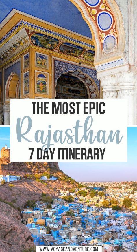 The Most Epic Rajasthan 7 Day itinerary. . Since it is such a large state and has so many spectacular cities to visit, I strongly encourage you to spend a full week in Rajasthan. This guide will highlight all the stops on a 7 day Rajasthan Itinerary. | 1 week in Rajasthan | What to do in Rajasthan | Best things to do in Rajasthan | Rajasthan things to do | India itinerary | 1 week in India | Rajasthan Road Trip, Rajasthan Travel Itinerary, Rajasthan Itinerary, Rajasthan Trip, India Itinerary, Rajasthan Travel, 7 Day Itinerary, Rajasthan Tour, India Travel Places