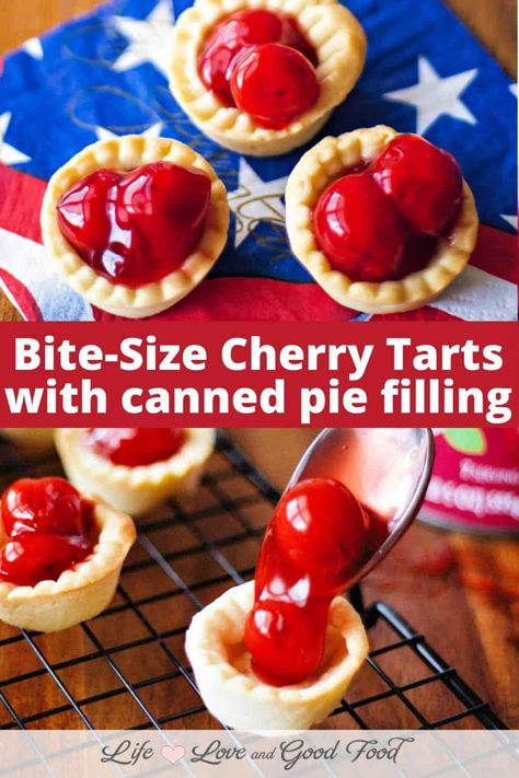 Canned Cherry Pie Filling, Canned Cherry Pie, Frozen Tart Shells, Cherry Tarts, Tart Cherries Recipes, Mini Cherry Pies, Easy Party Desserts, Sweet Cherry Pie, Dessert Pie Recipes