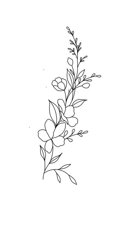 Hand Drawn Flower Tattoo, Floral Outline Tattoo, Flower And Vine Tattoo, Outline Tattoo, Vine Tattoos, Hand Drawn Flowers, Vine Design, Like Art, Flower Drawing