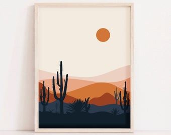 Cactus print | Etsy SG Desert Landscape Art, Southwestern Wall Art, Fotografi Digital, Soyut Sanat Tabloları, Desert Art, Minimalist Wall Decor, Hur Man Målar, Sunset Art, Cactus Print