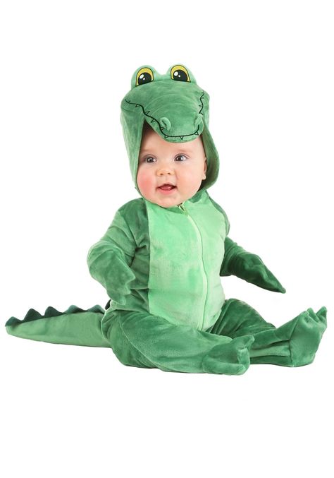 PRICES MAY VARY. Size: 12/18 Months COSTUME INCLUDES: This Adorable Alligator Costume for infants includes a hooded alligator onesie with attached mitts and booties. FROM FUN COSTUMES: We're big into Halloween costumes and we just love crafting cute animal costumes for kids of all ages! If you want to dress your little one up as the cutest alligator ever seen you will love our alligator onesie infant costume for Halloween. GREAT DESIGN: This alligator costume for infants and newborns features gr Pterodactyl Costume, Alligator Costume, Crocodile Costume, Infant Costume, Baby Alligator, First Halloween Costumes, Costume Green, Dinosaur Halloween, Green Costumes