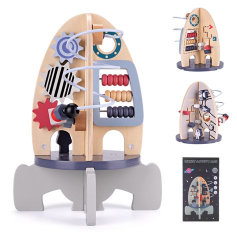 PRICES MAY VARY. 🧑‍🚀【4 IN 1 ACTIVITY CUBE】Our rocket activity cube Includes bead maze, shape matching, abacus, and rotating gear. Compared with normal square shapes, unique rocket shape is more attractive and it takes babies' thoughts to the mysterious space. 🛰️【DEVELOPMENTAL TOY】This wonderful busy toy promotes toddlers' hand-eye coordination, fine motor, primary numeracy, shape matching, and sense ability development. 🚀【DEVELOPMENTAL TOY】Made of high quality wood, the surface is covered wi First Birthday Party Toys, Santa Gifts For Two Year Old, First Birthday No Gift, One Year Old Christmas Gifts, Montessori Baby Activities, Activity Cube Baby, Girl Birthday Gifts, Baby Montessori, Baby Boy Toys