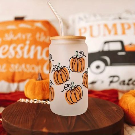 Fall Pumpkins Glass Cup, Mug, Or Tumbler With Lid And Straw, Glass Cups, Glass Tumbler, Fall Iced Coffee Cup, Fall Cups, Halloween, Cute Thanksgiving Cup Drinkware Aesthetic Beverage Reusable, Portable, And Washable Handmade Tumblers Mug - Business, Industry & Science - Temu Fall Iced Coffee, Thanksgiving Cups, Frosted Coffee, Halloween Themed Gifts, Sip Sip Hooray, Cup With Lid And Straw, Dinning Set, 16oz Glass Can, Home Decor Sets