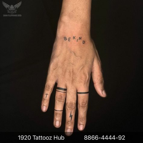 Stack Style Ring Finger Tattoos Men Finger Tattoos, Finger Tattoos Words, Fist Tattoo, Tiny Tattoos With Meaning, Ring Finger Tattoo, Knee Tattoos, Artwork Tattoo, Simple Arm Tattoos, Tato Jari