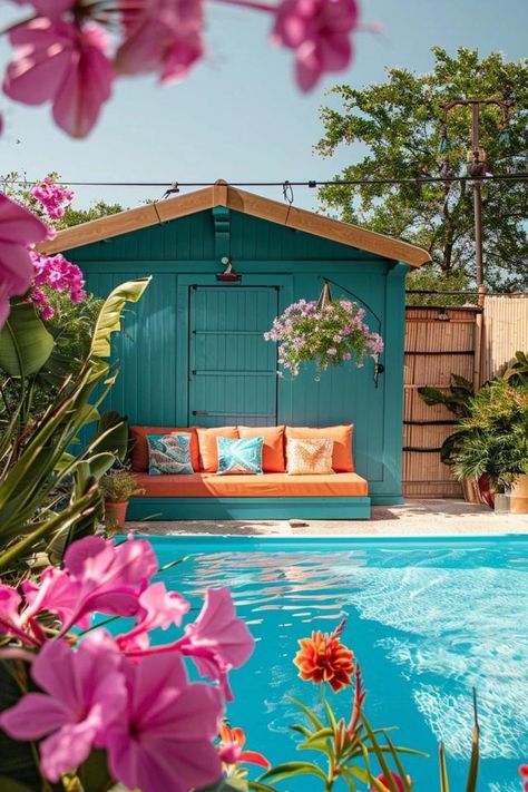 Transform Your Space with Shed Pool House Ideas Shed Pool House Ideas, Pool House Interior Ideas, Pool Shed Ideas, Palm Springs Landscaping, Pool House Ideas, Shed Pool House, Spring Landscaping, Pool House Decor, Shed Makeover