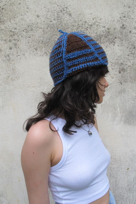 Crochet Trapper hat made with blue and brown Mohair yarn #crochet #trapperhat #mohair #handmade #hat #crocheting #handmade Knitted Trapper Hat, Crochet Trapper Hat, Mohair Yarn Crochet, Trapper Hat, Trapper Hats, Mohair Yarn, Hat Crochet, Handmade Hat, Blue And Brown