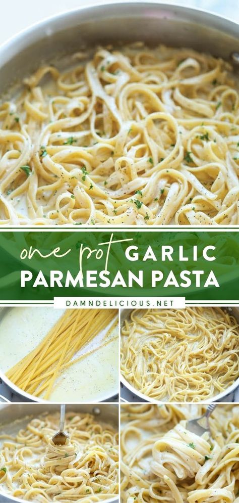 ONE POT GARLIC PARMESAN PASTA One Pot Garlic Pasta, How To Cook Pasta In Sauce, Light Garlic Sauce For Pasta, Recipes With Light Cream, One Pot Lemon Garlic Parmesan Pasta, Pasta Recipes Garlic Parmesan, Creamy Parmesan Noodles, Easy Light Pasta Sauce, Light Cream Pasta Sauce