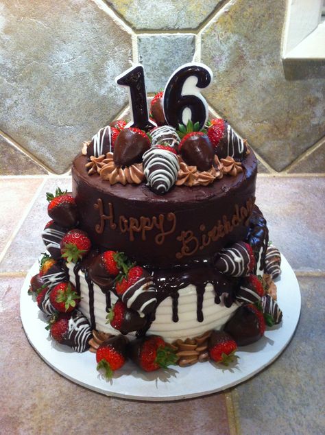 34+ Marvelous Picture of Strawberry Birthday Cakes - albanysinsanity.com Chocolate Covered Strawberries Birthday, Birthday Cake For Boyfriend, Strawberry Poke Cakes, Strawberry Birthday Cake, Cake For Boyfriend, Chocolate Birthday Cake, Decoration Patisserie, Birthday Cake With Photo, Sweet 16 Birthday Cake