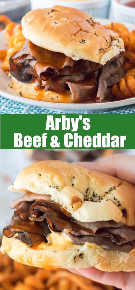 Arby's Beef & Cheddar - a copycat recipe of the famous Arby's Roast Beef and Cheddar Sandwich. So easy to make at home and so tasty! Sandwich Ideas For Restaurant, Arbys Copycat Beef And Cheddar, Copycat Arby Roast Beef, Hoagie Meat Recipes, Easy Arbys Beef And Cheddar, Arby’s Sandwich Recipe, Arby’s Beef And Cheddar Sandwich, Home Made Arbys Beef And Cheddar, Beef And Cheddar Arbys