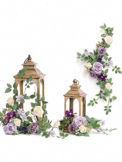 2Pcs2Pcs Artificial Aisle Flowers 2.46ft Flower Garland Handmade Comes With Ribbon For Festival Party Indoor Arches Fireplace Wedding Decoration Table Centerpieces Arch Decor Fall Decor Purple         Home Decor, size features are:Bust: ,Length: ,Sleeve Length: Wedding Aisle Chair Decorations, Purple Table Decorations, Light Purple Wedding, Wedding Table Decorations Centerpieces, Pew Decorations, Aisle Decorations, Ceremony Chairs, Aisle Flowers, Wedding Arch Flowers