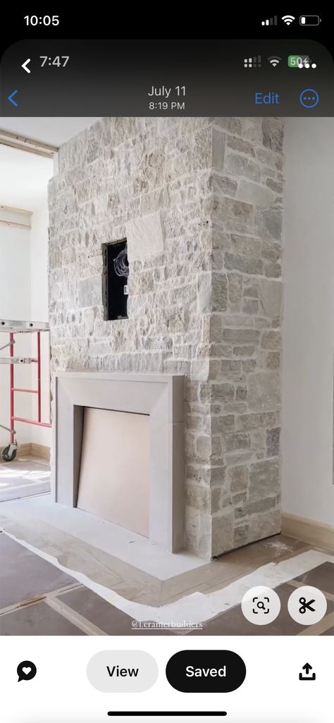 Fireplace With Natural Stone, Red Stone Fireplace Makeover, Modern Rustic Fireplace Stone, Overgrouted Stone Fireplace Farmhouse, Stone Fireplace With Gas Insert, Stone And Stucco Fireplace, Gas Fireplace With Mantel, Curved Stone Fireplace, Pietra Cardosa Countertop