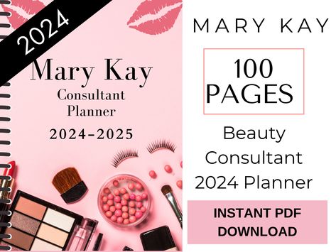 "Our Mary Kay planner tools are designed to help you plan and manage your Mary Kay business content, set goals track progress, and create an organized workflow.  You will receive: >1 PDF FILE DOWNLOADING AND PRINTING US LETTER SIZE 8 X 11\" WITH A 100-PAGE MARY KAY  PLANNER.  >PDF INCLUDES: (100 pages to print) Front and Back Cover 2024-2025 Calendar Daily Planner  Weekly Planner  Goal Action Planner Goal Tracker Spending Tracker Order Tracker Shipping Tracker Profit Planner  Business Budget  Monthly Budget  Annual Budget  Savings Plan Saving Overview  Bill Tracker Product Evaluation  Password Planner Budget Notes Social Media Audit  Social Media Stats Core Topic Post Content Metrics  Website Content   Project Planner  Project Overview  Work Time Log Contact List To-Do List Meeting Planner Business Planner Organization, Mary Kay Printables, Mary Kay Office, Action Planner, Mary Kay Gifts, Social Media Stats, Mary Kay Consultant, Mary Kay Business, Printable Business