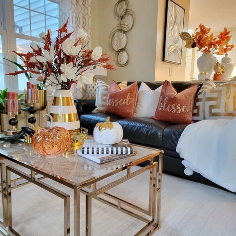 Orange And Gold Living Room, Orange And Gold Living Room Decor, Glam Living Rooms, Breezeway Ideas, House Rehab, Tan House, Gold Living Room Decor, Contemporary Decor Living Room, Gold Living