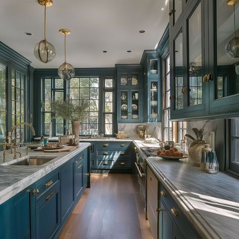 Sarah Robertson (@studiodearborn) • Instagram photos and videos Greek Revival Kitchen, Industrial Loft Kitchen, Kitchen Color Combos, Built In Coffee Bar, Sarah Robertson, Kitchen Soffit, Mint Kitchen, Blue Kitchen Designs, Loft Kitchen