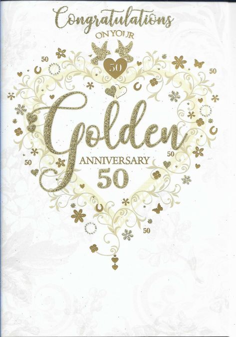 On your Golden 50th Wedding Anniversary greetingcard by Cherry Orchard, traditional in style Condition: Brand New with envelope Postage Method: 2nd Class (Included in price) Approximate dimensions: 8” by 6” Front of card reads: Congratulations on your 50 GoldenAnniversary Inside of card reads: With love on your special Anniversaryand congratulations too, on fifty happy years together, what a lovely day foryou. Congratulations on your Golden Anniversary Please check out our other listings. We cur Golden Wedding Anniversary Quotes, Wedding Anniversary Greetings, Wedding Anniversary Greeting Cards, Happy 50th Anniversary, Wedding Anniversary Quotes, Cherry Orchard, Happy Anniversary Wishes, Anniversary Greeting Cards, Anniversary Greetings