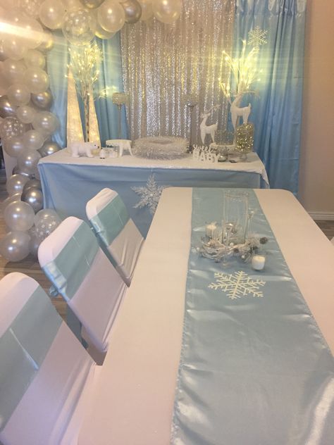 Winter Onederland Sweet Table, Winter Land Birthday Party, Barbie Winter Wonderland Party, Winter Wonderland Party Table Decor, Winter Quinceanera Ideas Decoration, Winter Wonderland Sweets Table, Winter Ball Sweet 16, Winter Formal Party Ideas, Winter Wonderland Formal Theme