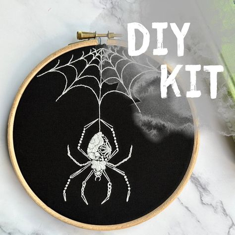 Spider Embroidery Pattern, Black Rose Embroidery, Skull Embroidery Pattern Free, Spooky Embroidery Patterns Free, Horror Embroidery Patterns, Bat Embroidery Pattern, Spider Embroidery Design, Gothic Embroidery Patterns, Edgy Embroidery