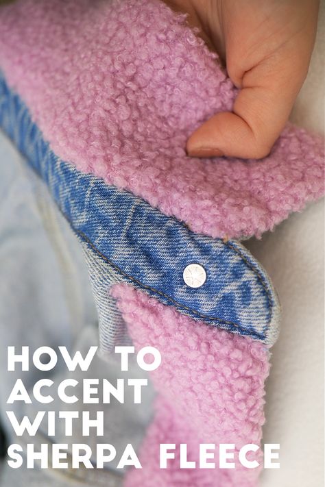 Add soft, cuddly sherpa fleece fabric to a denim jacket, using a ladder stitch, and make it your most FAB piece for the new season! Diy Sherpa Jacket, Diy Denim Jacket, Sherpa Coat, Ladder Stitch, A Ladder, Denim Diy, Sherpa Jacket, Polar Fleece, Sherpa Fleece