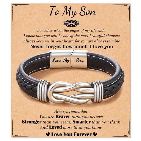 PRICES MAY VARY. [To My Son Bracelet]- To My son, As you grow older you will face many challenges in life, follow your dreams, believe in yourself, and remember to be awesome. I will always be with you [Gifts for Son]- each bracelet is come with an inspirational card and is packaged in a pretty velvet pouch that makes it a fantastic gift for your son, the perfect graduation gift, birthday gift, Christmas gift, Confirmation gift, Fathers Day gift or other special occasion [Safe Material]- Made of Leather Knot Bracelet, Grandson Graduation Gifts, Teen Presents, Son Bracelet, Boys Bracelets, Nephew Gifts, Grandson Gift, Graduation Gifts For Him, Gifts For Teen Boys