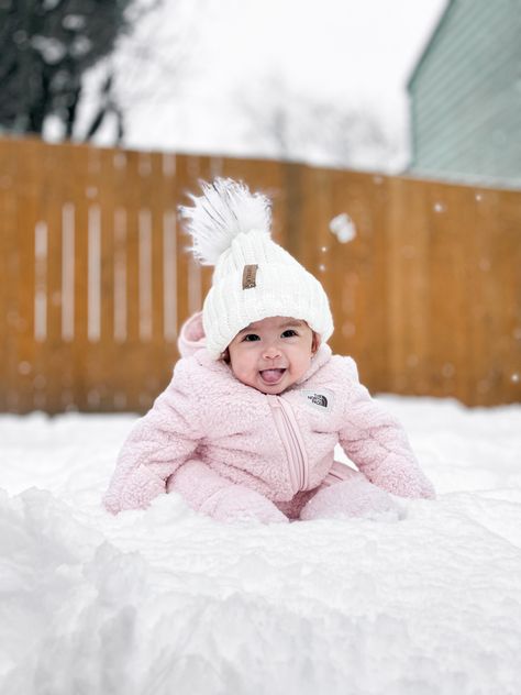 Baby First Snow Pictures, Baby Snow Photoshoot, Baby Snow Pictures, Snow Baby Pictures, Winter Baby Pictures, Baby Snow Outfit, Inspired Photos, 7 Month Old Baby, Snow Photoshoot