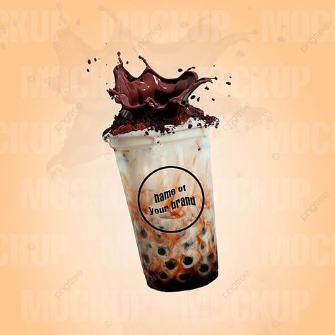 Cup Of Boba Drink With Splash Mockup Premium Template Coffee Glass Design, Ice Boba, Boba Logo, Minuman Boba, Drink Boba, Cup Template, Instagram Mockup, Digital Flyer, Mockup Logo