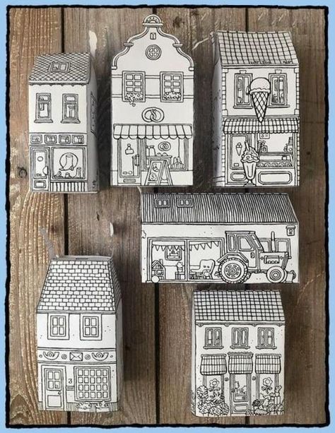 PAPERMAU: An European Style Mini City Papercraft For Kids To Print, Color, Cut And Assemble - by Kiddi Kleurprenten Paper City Printable, Diorama Kids, Cardboard City, Paper House Template, Fall Paper Crafts, Mini City, House Template, Paper City, Cardboard House