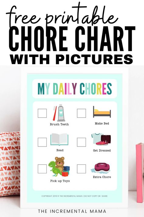 This FREE chore chart printable with PICTURES is perfect for getting young kids on a daily routine. Get your free download for your toddler or kid in preschool! #chorechart #freeprintable #picturechorechart #parenting #toddler Picture Chore Chart, Chore Chart By Age, Preschool Chores, Free Chore Chart, Chore Chart Pictures, Kids Chore Chart Printable, Chore Chart For Toddlers, Free Printable Chore Charts, Daily Chore Charts