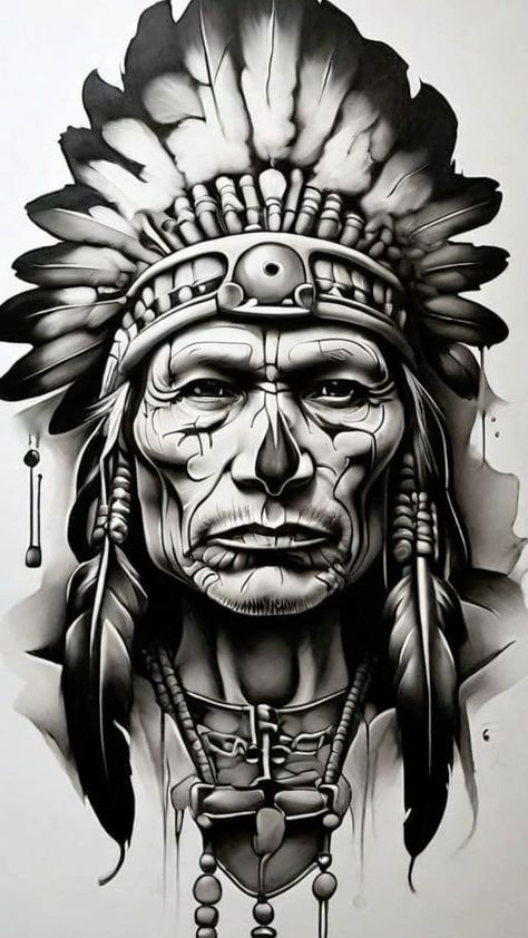 Chief Tattoo Design, Indian Chief Tattoo, Chief Tattoo, Tattoo Sketch Art, Indian Skull Tattoos, Indian Tattoo Design, Shadow Tattoo, American Indian Tattoos, Wolf Tattoo Sleeve