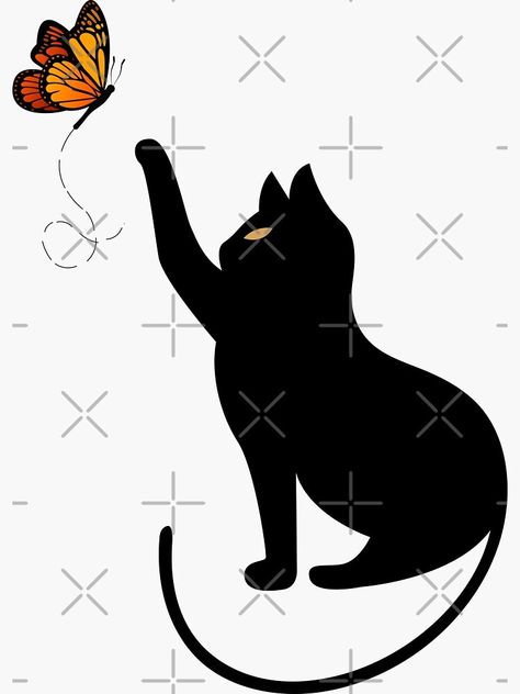 Black cat playing with butterfly Sticker Cat Playing With Butterfly, Black Cat Playing, Black Kitty, Cat People, Cat Playing, A Butterfly, Cat Gifts, Hanging Out, Black Cat