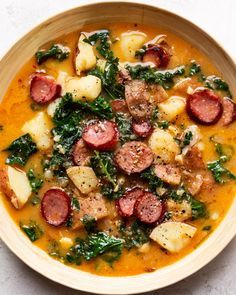 Sausage Potato and Kale Soup — The Daley Plate Potato And Kale Soup, Kale Potato Soup, Kale Soup Recipes, Sausage And Kale Soup, Peruvian Chicken, Sausage Potato, Sausage Potatoes, Beef Sausage, Kale Soup