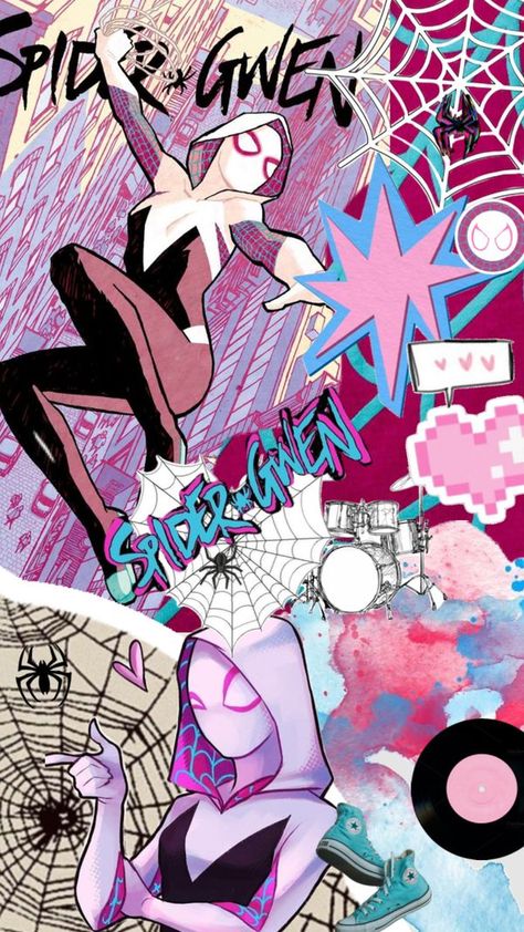 Check out spideradd's Shuffles #gwen #gwenstacy #gwenandpeter #spiderman #spiderverse #aesthetic #wallpaper Spiderman And Gwen, Spider Gwen Art, Lukisan Fesyen, Spiderman Girl, Spiderman And Spider Gwen, Marvel Phone Wallpaper, Image Spiderman, Spiderman Theme, Wallpaper Iphone Boho