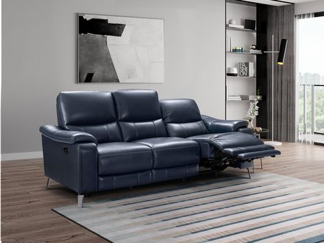 Blue Reclining Sofa, Blue Leather Couch, Reclining Sofa Living Room, Sofa Kulit, Blue Leather Sofa, Sofa Santai, Leather Couches Living Room, Recliner Couch, Leather Sofa Living Room