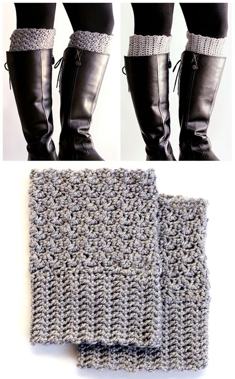 FREE PATTERN. Get the cute chunky sock look, without having the bulk in your boots. Crochet these easy reversible boot cuffs. @Rhonda Alp Alp Alp Loose love the gray and brown! Crochet Boot Cuff Pattern, Crochet Boot Cuff, Boot Cuff Pattern, Crochet Boot Cuffs, Boot Cuff, Mode Crochet, Crochet Boots, Crochet Socks, Crochet Motifs